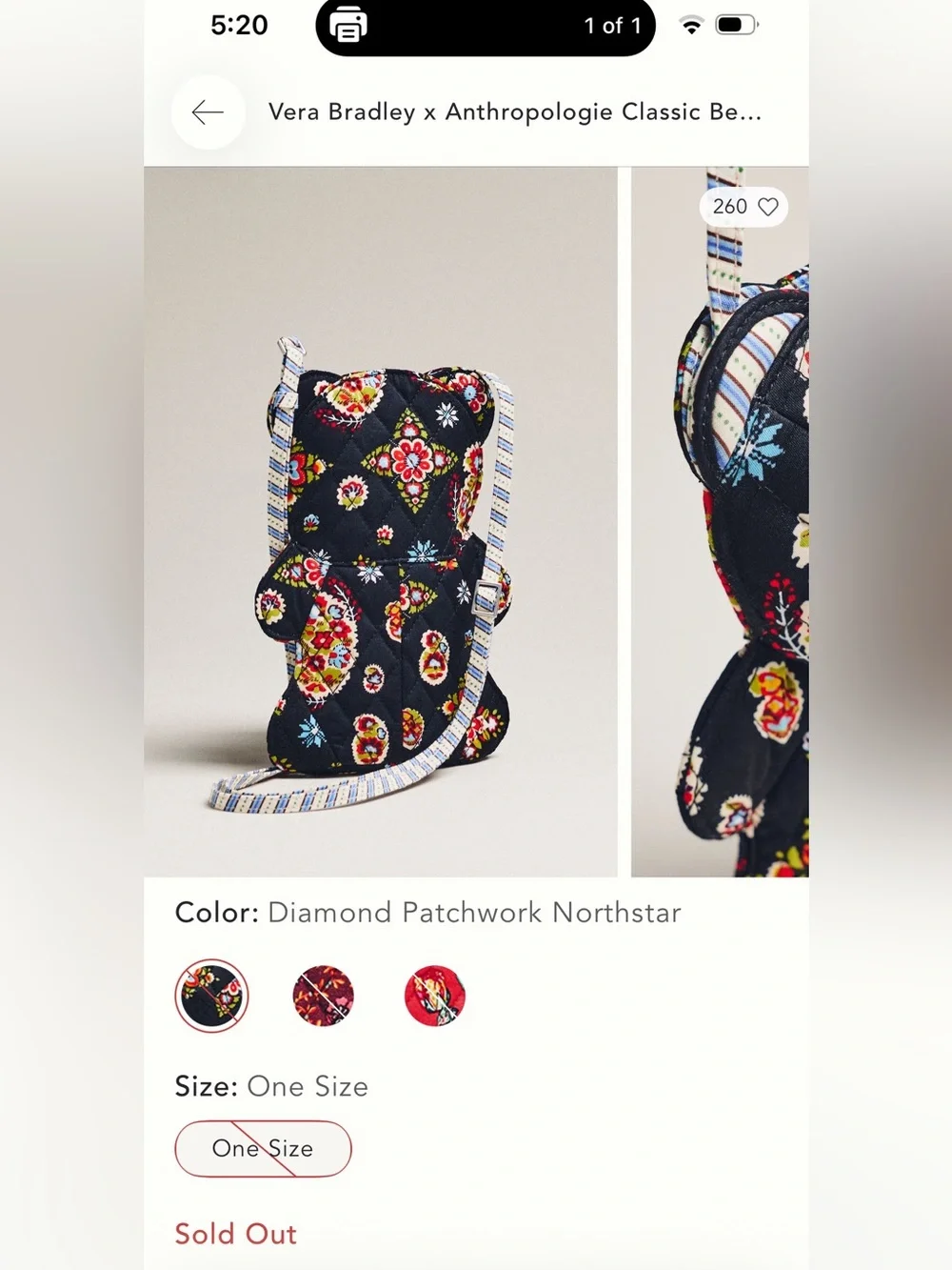 Anthropologie x Vera Bradley classic bear crossbody diamond‎ patchwork Northstar